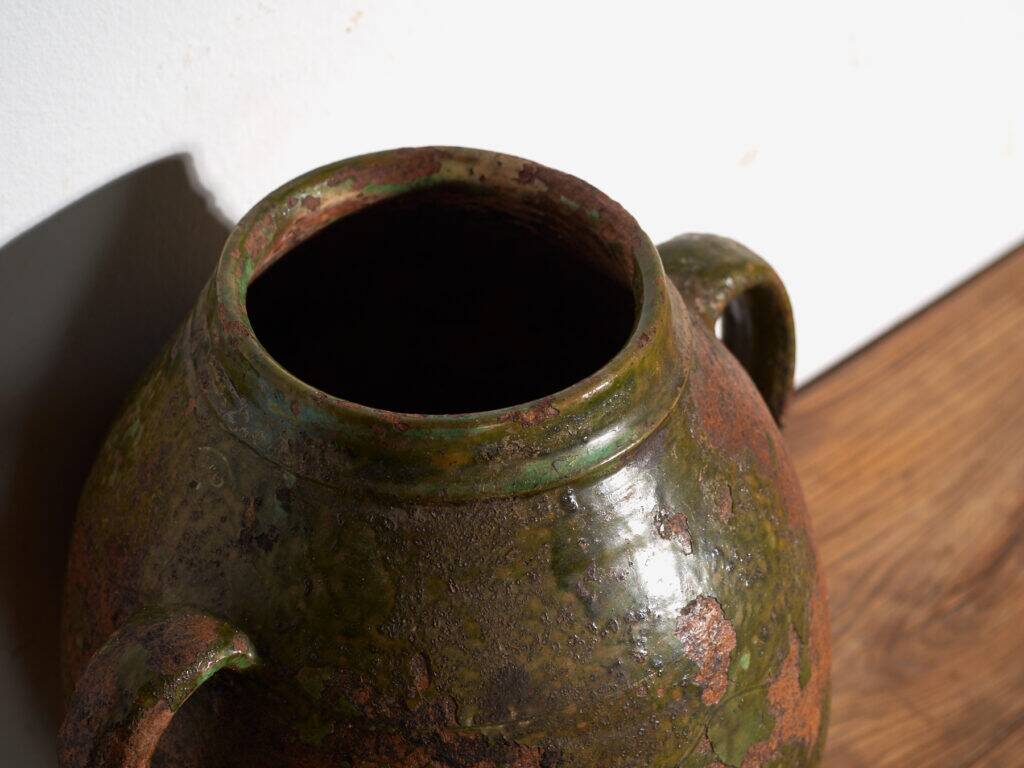 Ancient pot with two handles in glazed ceramic – Central Europe, around 1920