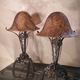 Pair of art nouveau wrought iron lamps with marbled glass paste 42x25