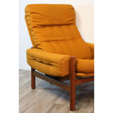 Pair of Scandinavian armchairs in teak and fabric 1960