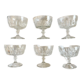 Lot de 6 coupes sur pieds vintage verre ciselé