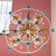 Italian chandelier in gold metal and blue crystal drops