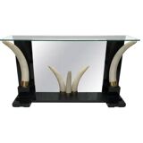 Versailles collection table console éléphant fausse défense ébène miroir verre années 1970