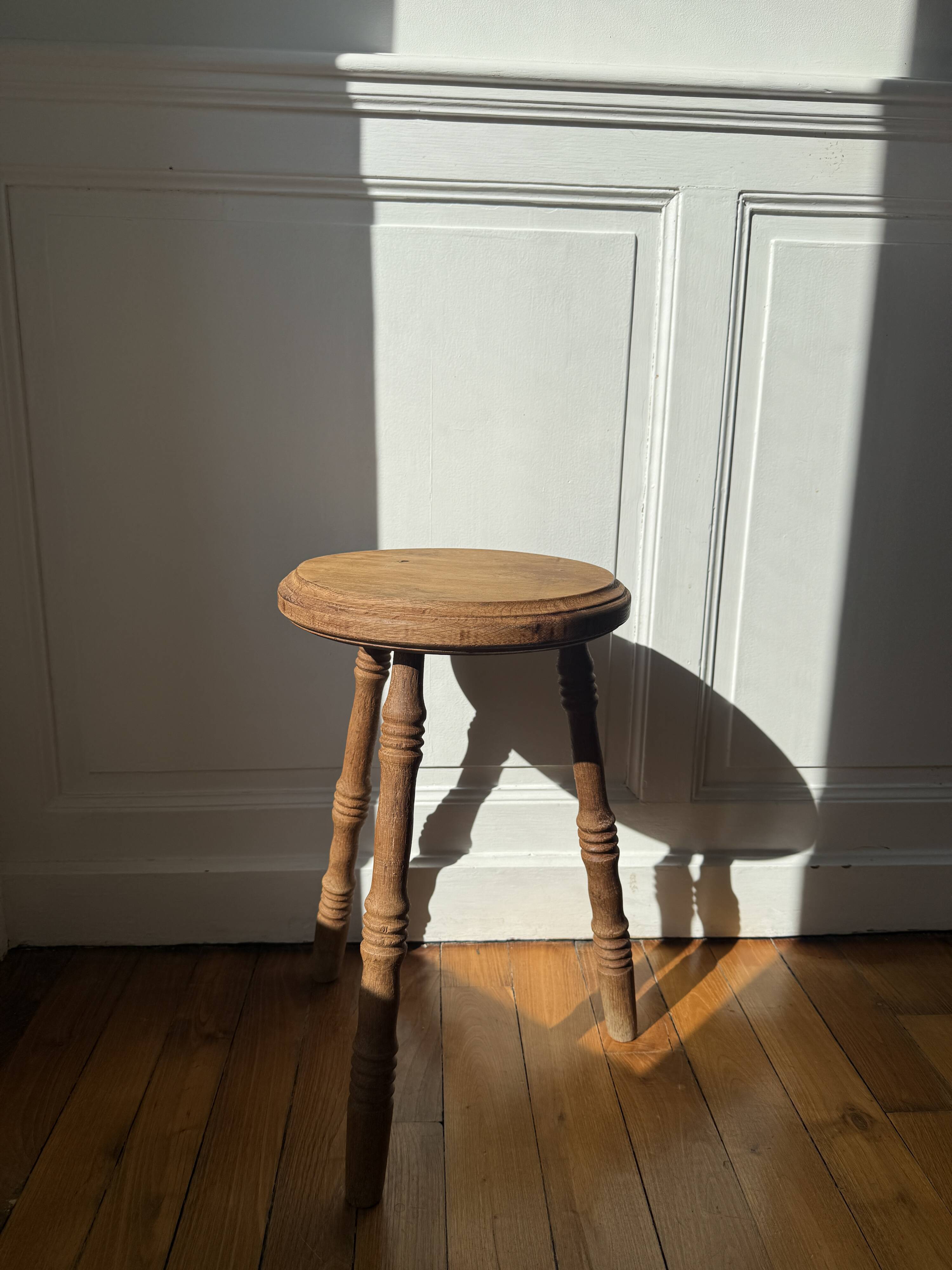 Vintage stool in raw wood