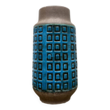 Large blue ceramic mid-century modern vase with graphic pattern