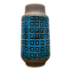 Large blue ceramic mid-century modern vase with graphic pattern