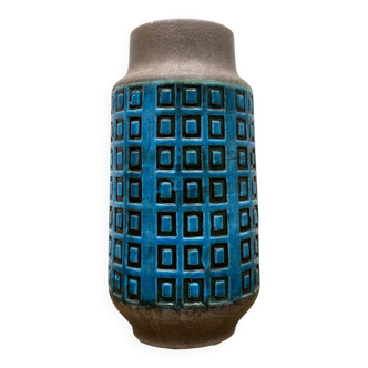 Grand vase moderne en céramique bleue du milieu du siècle avec motif graphique