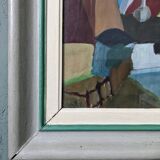 1955 Mid-Century Modern "Street Houses" Swedish Vintage Street Scene Oil Painting, Framed