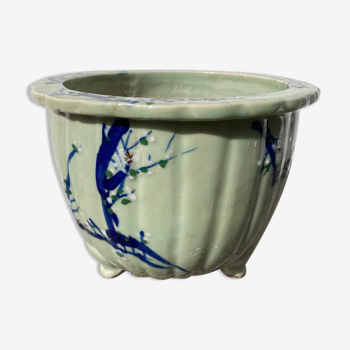 Cache pot chinois bleu céramique
