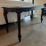 Antique black lacquered coffee table with caning – painted decoration – late 19th century