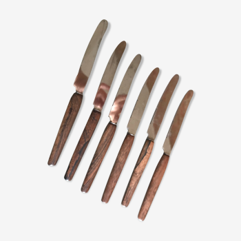 6 petits couteaux teck et métal Inoxydable de Solingen - 1970’s