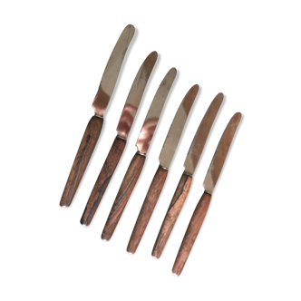 6 petits couteaux en teck et métal de Solingen - années 1970