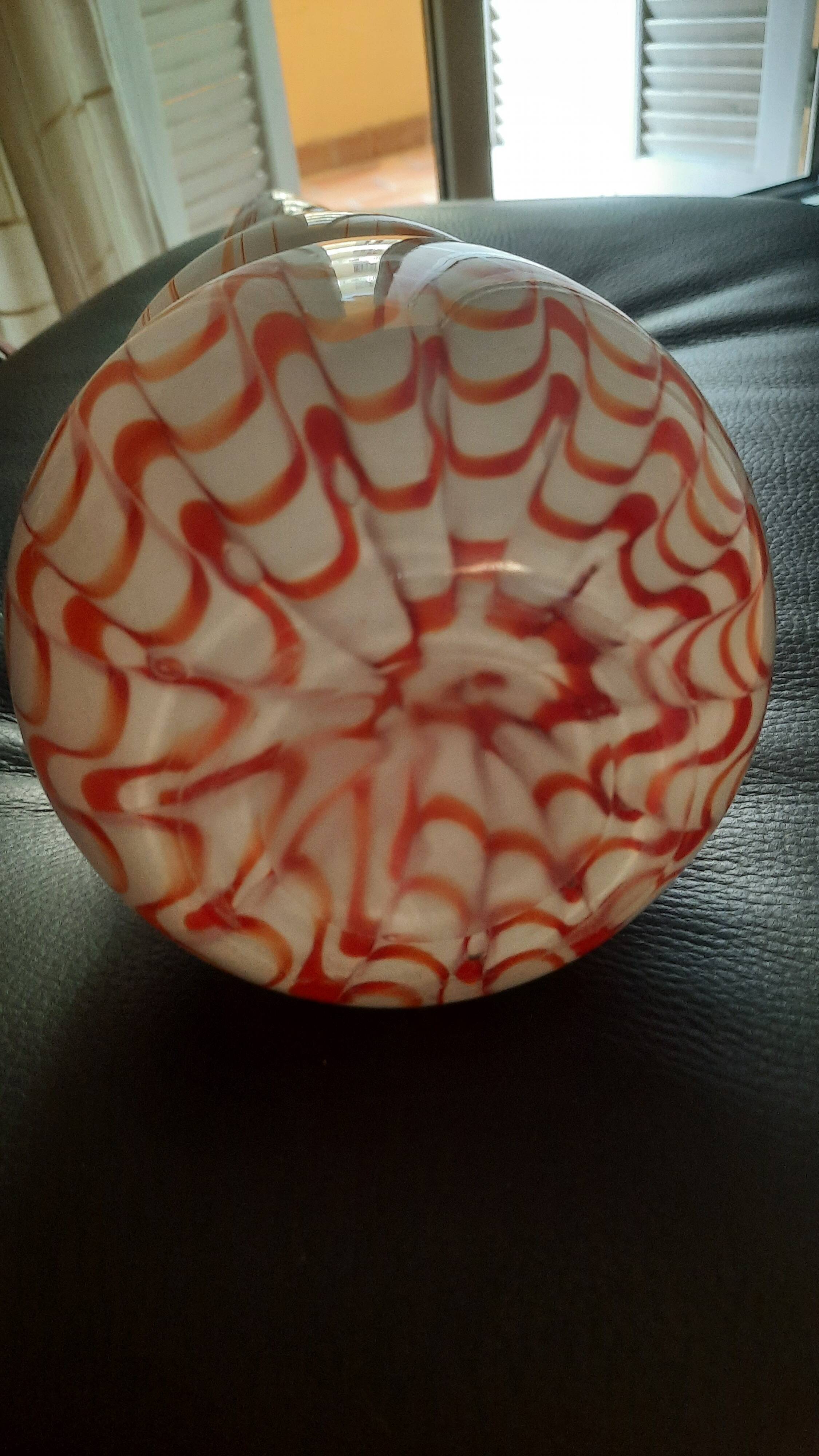 Large opaline glass vase, blown Italian, attributed to the production of Opal.
