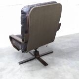 Fauteuil scandinave 1970 bois laminé courbé assise Cuir