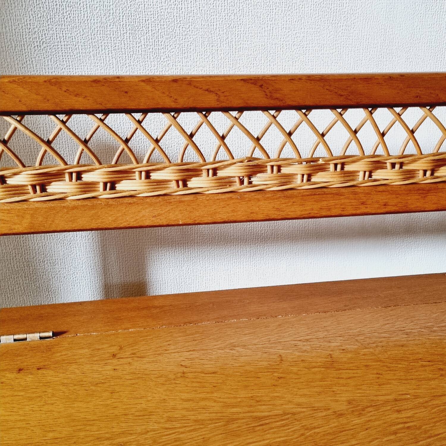 Oak and rattan chest bench 1960