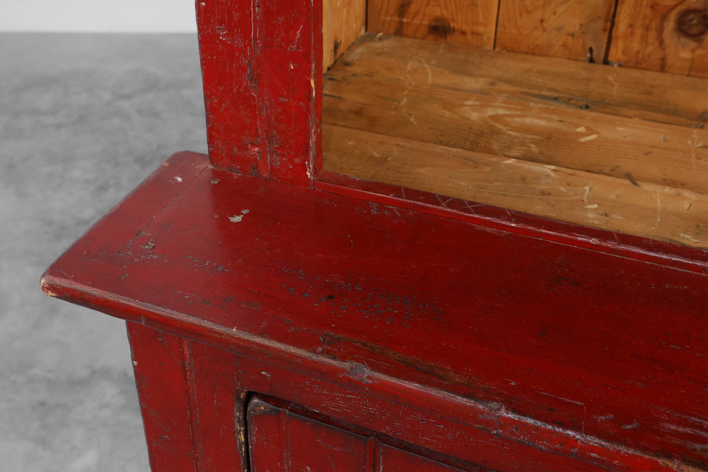 French 19th Century Red‑Painted Stepback Cupboard in Pine