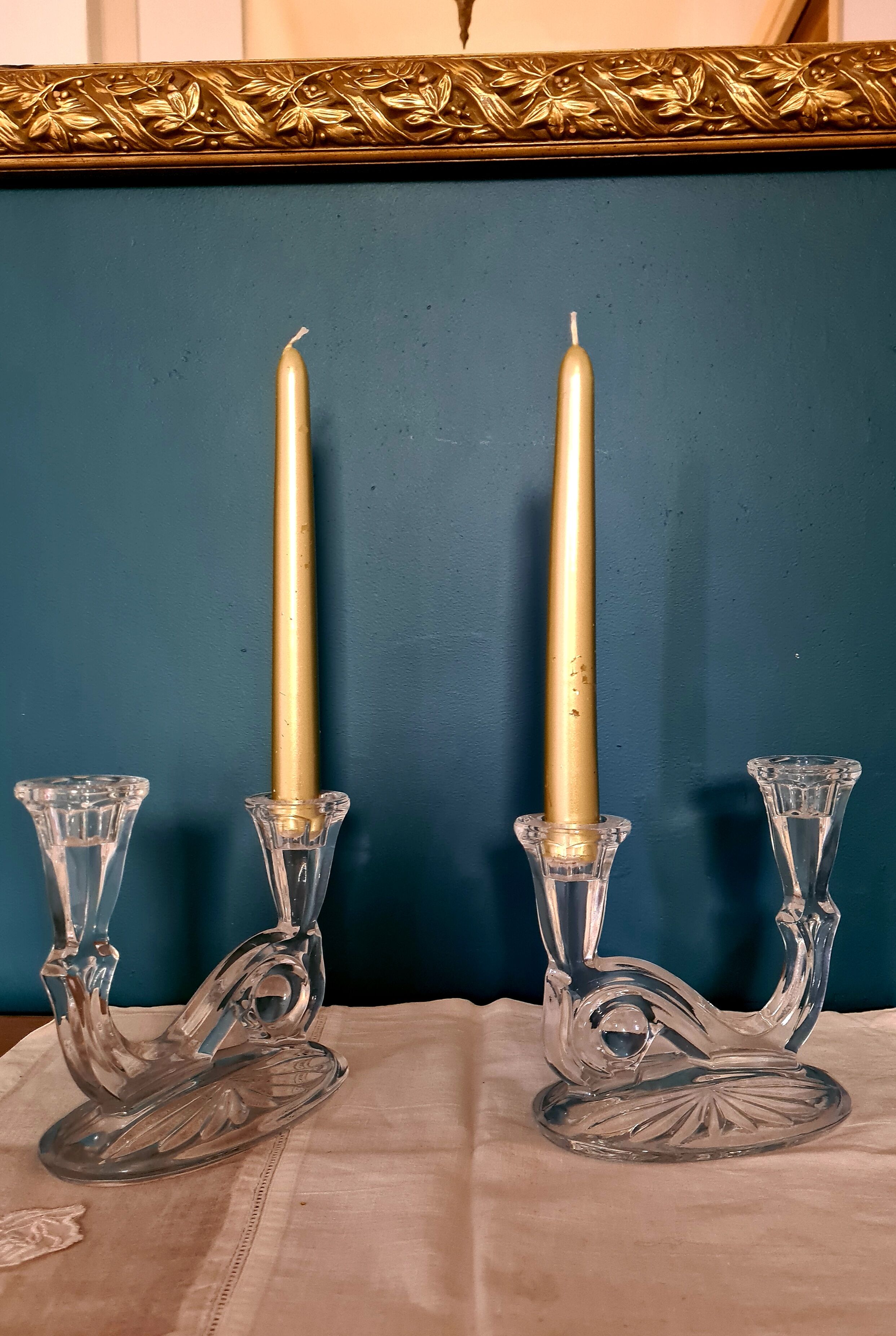 Paire de bougeoirs verre vintage