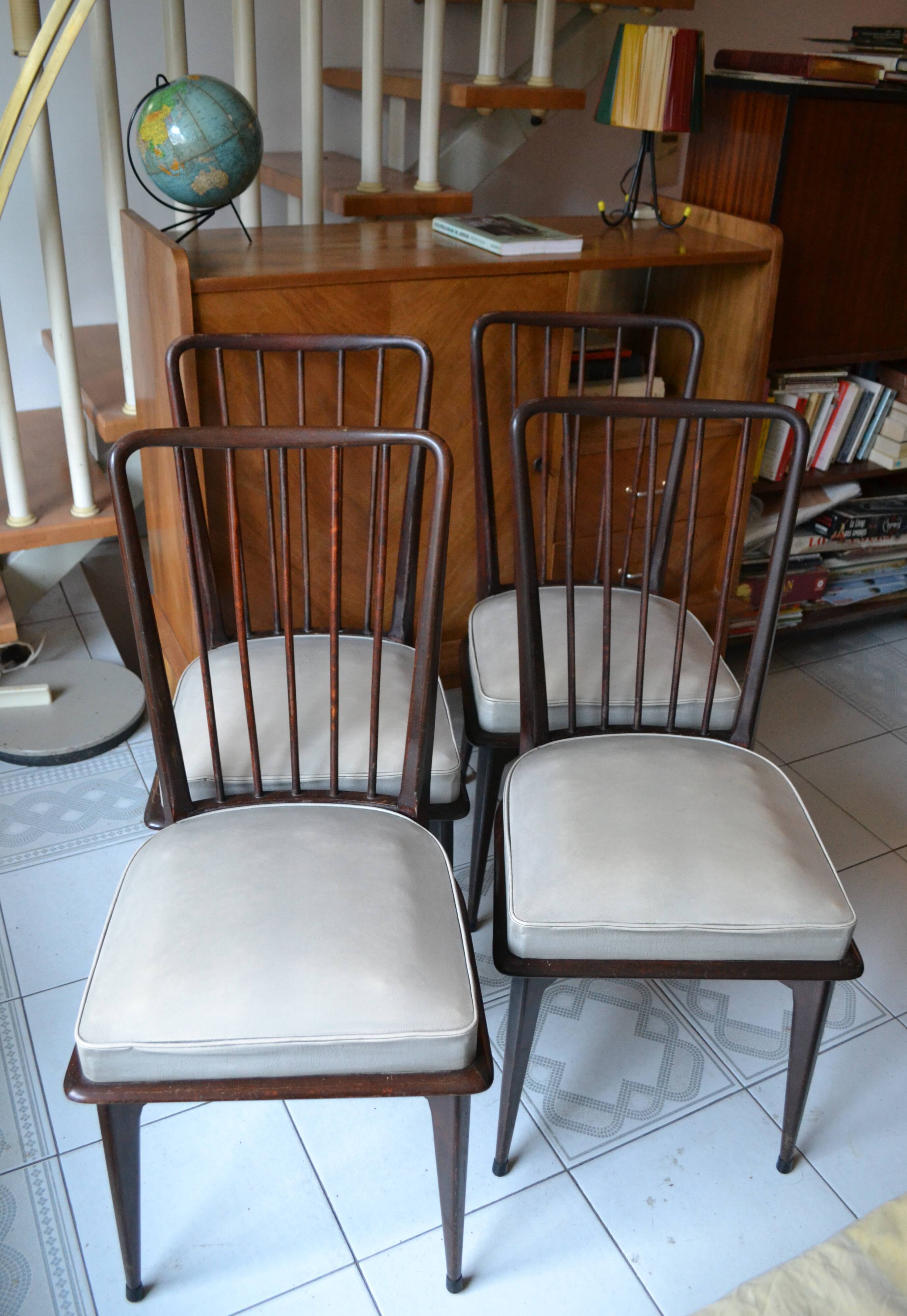 4 chairs Charles Ramos 60s solid beech