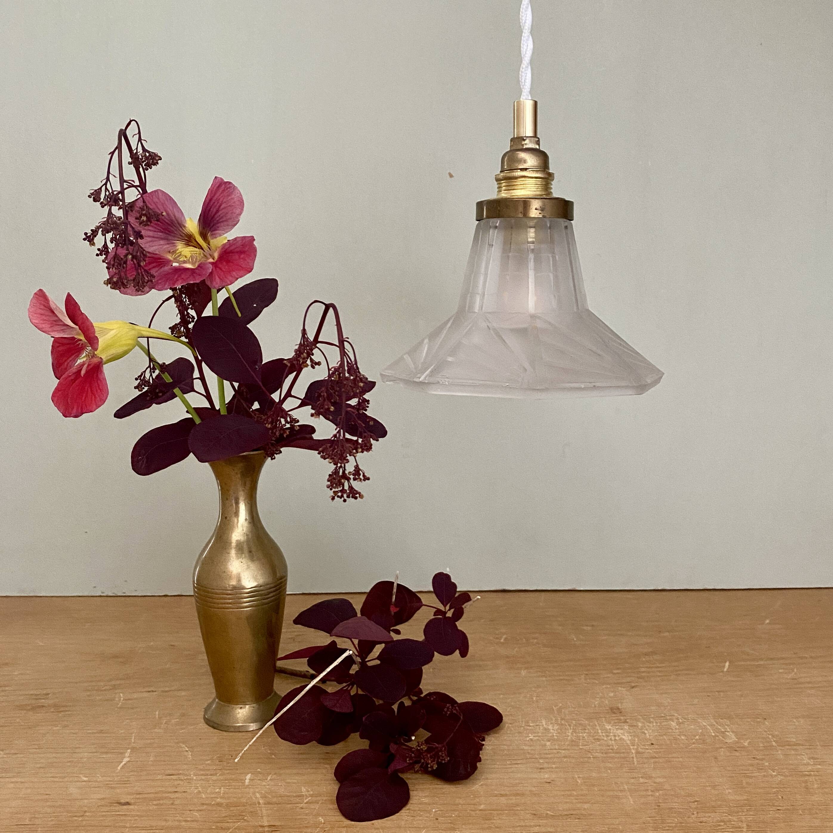Vintage art deco frosted glass tulip pendant light