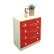 Vintage ladekast met rood roze kunststof lades 1970