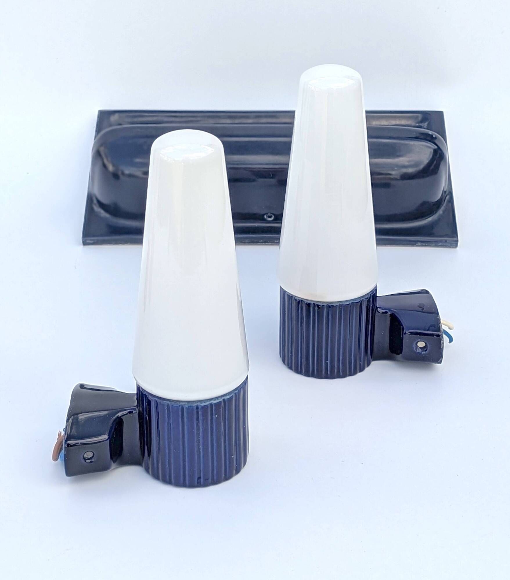 Pair of blue ceramic wall lights by Hans-Agne Jakobsson