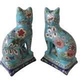 Pair Of Longwy Cross Of Lorraine Cat And Kittens Bookends Multicolored