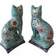 Pair Of Longwy Cross Of Lorraine Cat And Kittens Bookends Multicolored