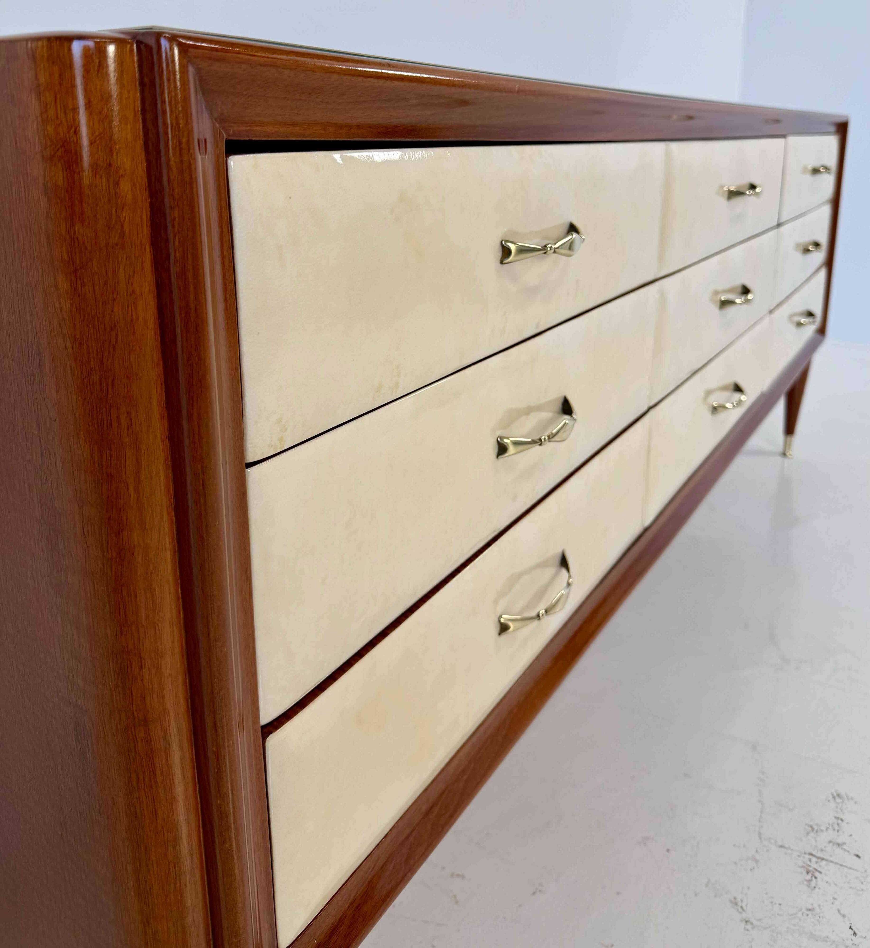1950s Italian Chest of Drawers in Parchment, Attributed to Paolo Buffa