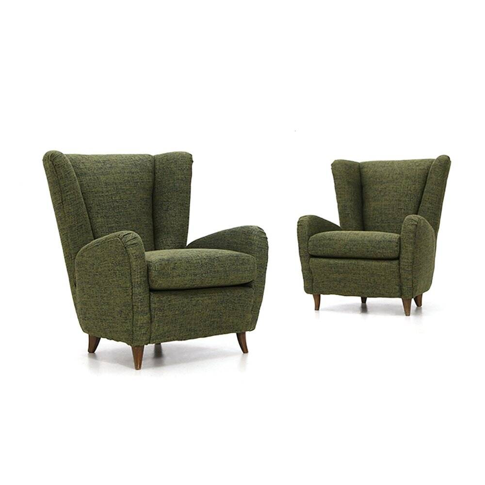 Set of green fabric armchairs, 1940s