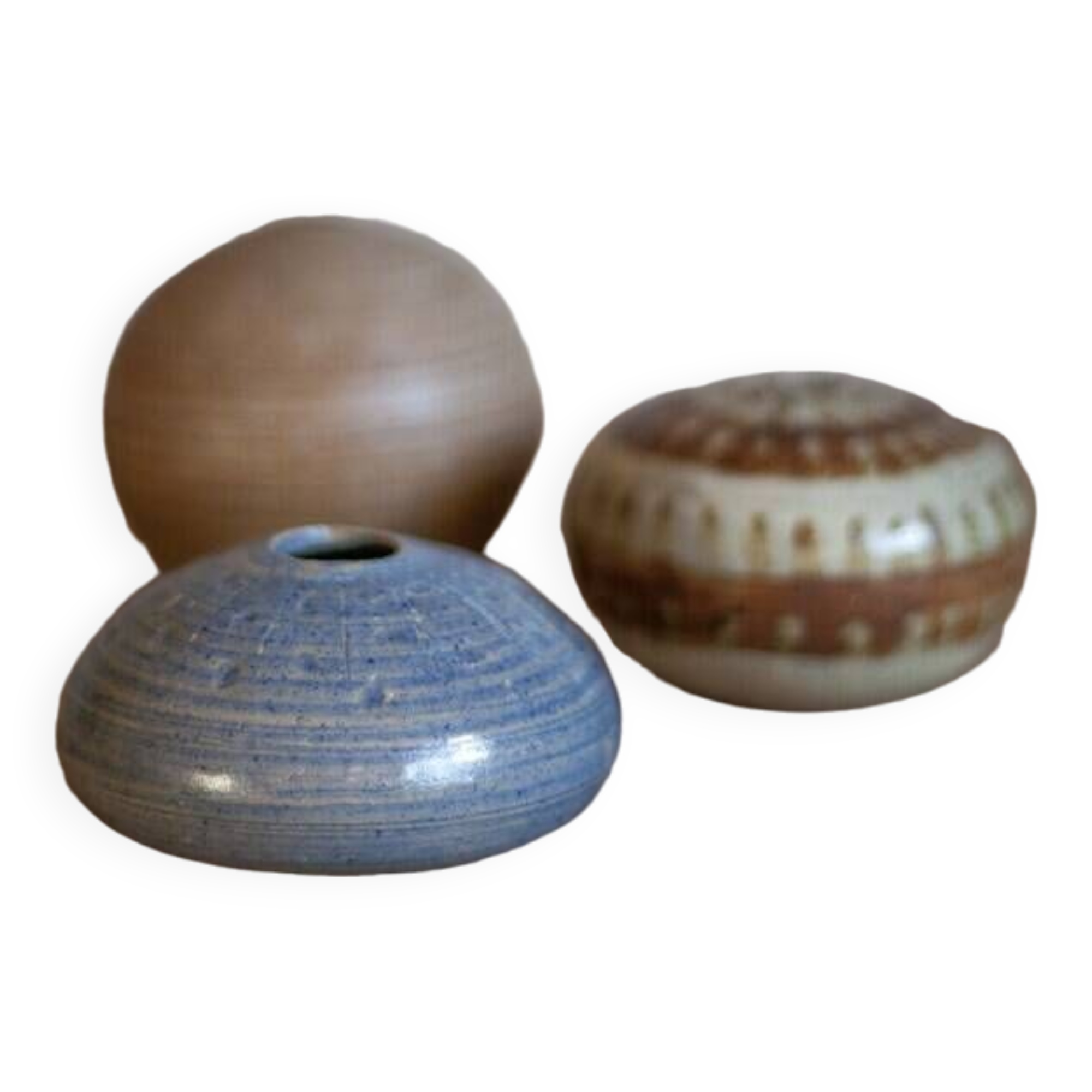 Set of 3 ceramic vases, ball vase and sea urchin vase, signed vase, collection,
