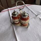 Servant salt shaker/pepper maker/mustard maker - faience and silver metal