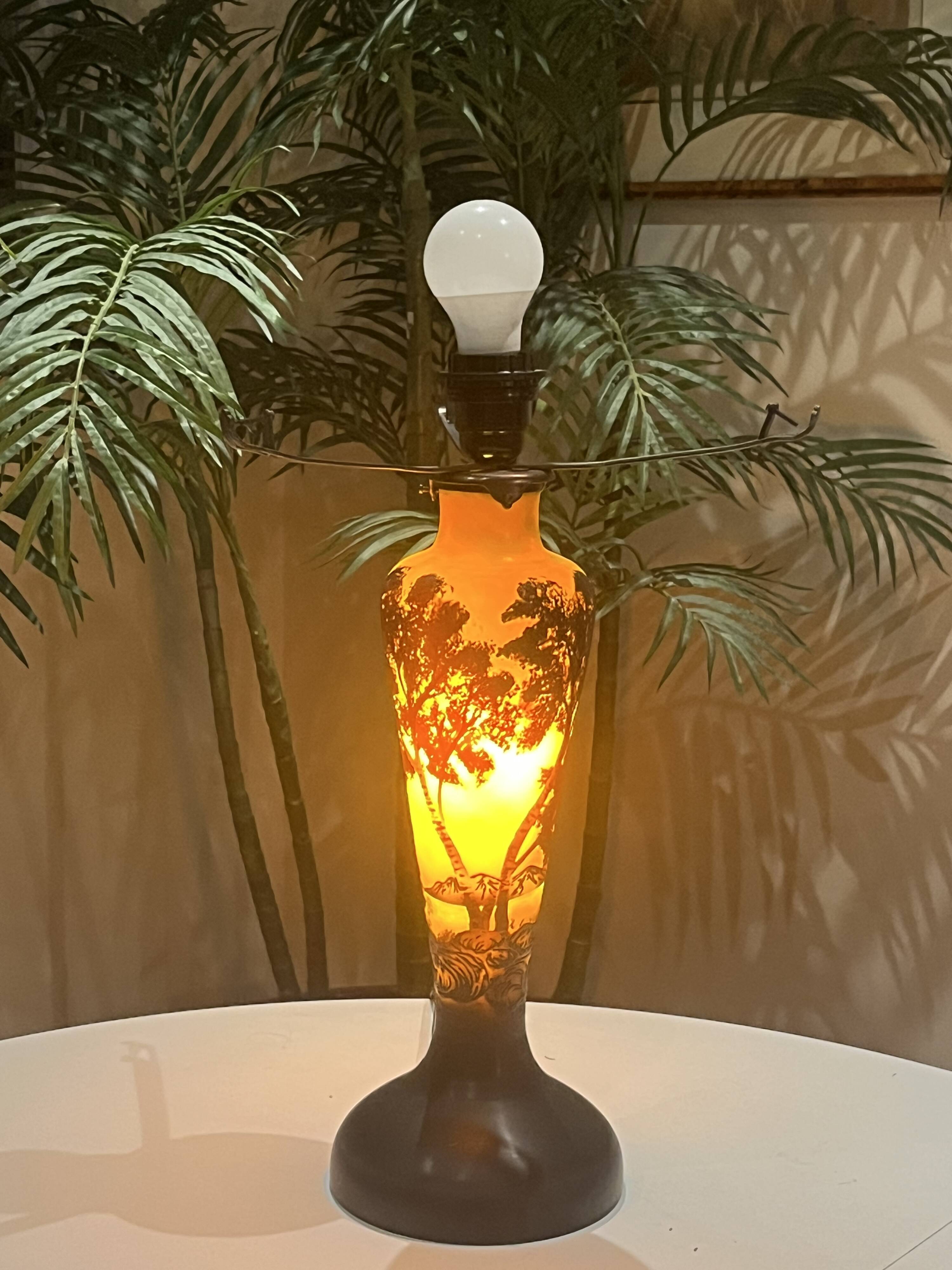 Lamp base - Acid-etched glass - Gallé style