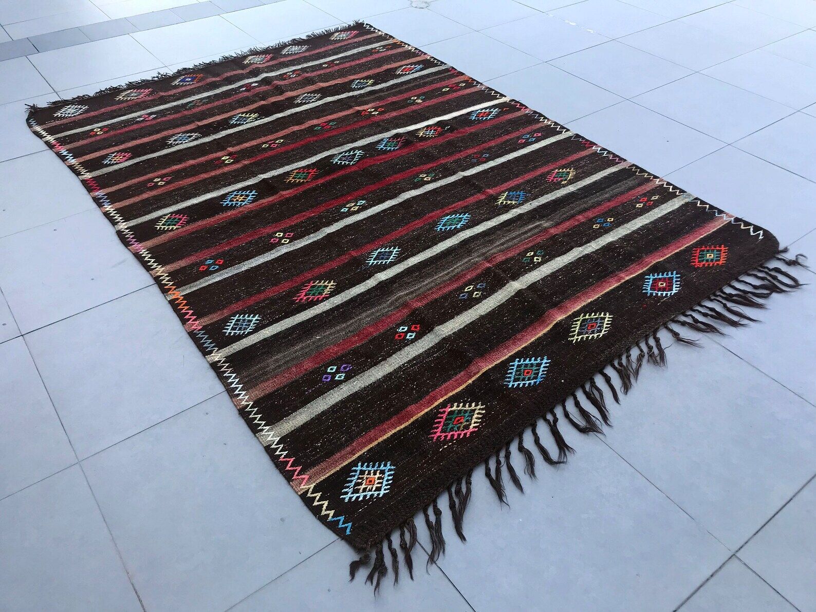 Vintage colorful rug, traditional handmade kilim 290 x 206 cm