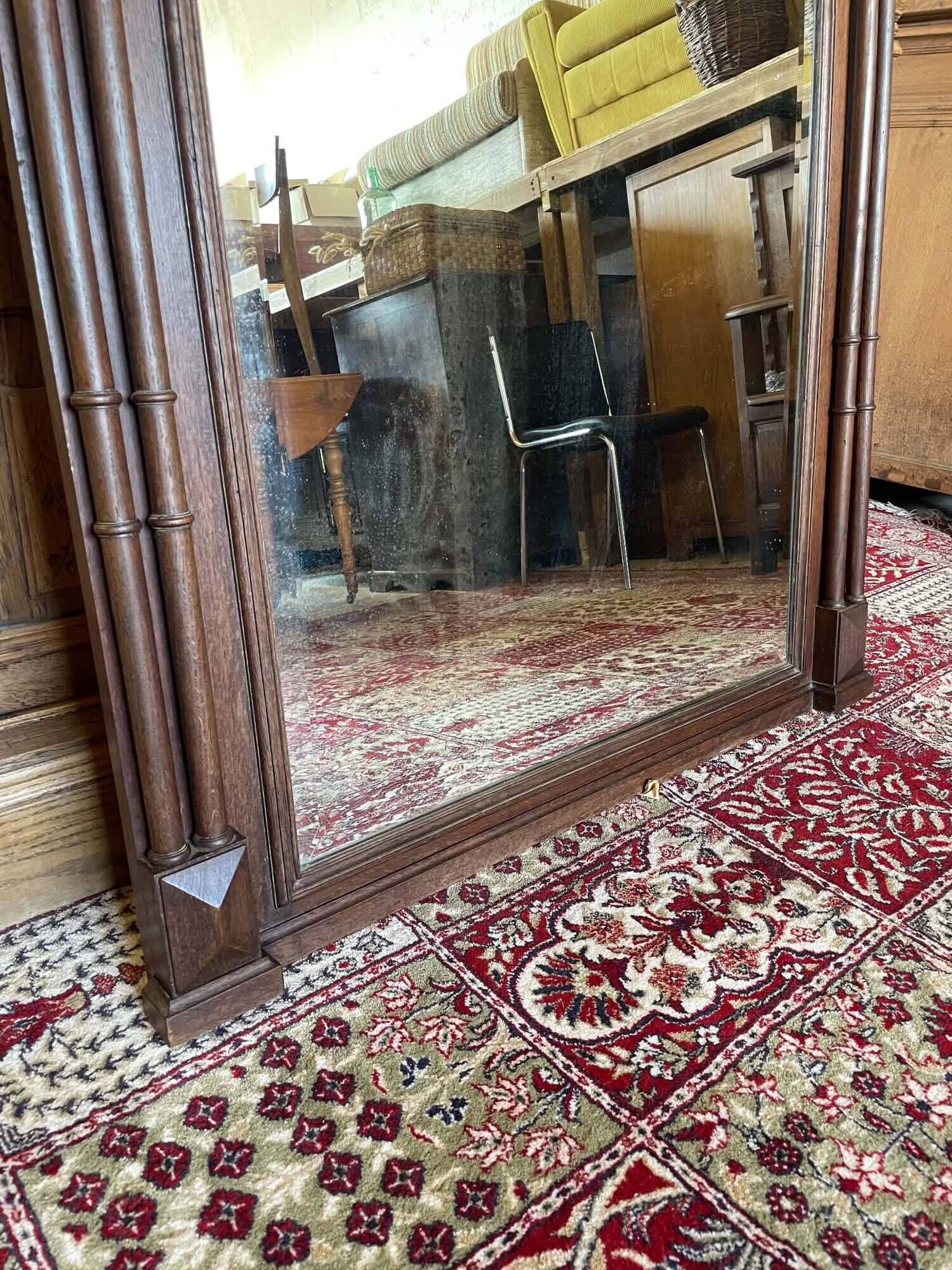 Large antique trumeau mirror in solid oak – Henri II style