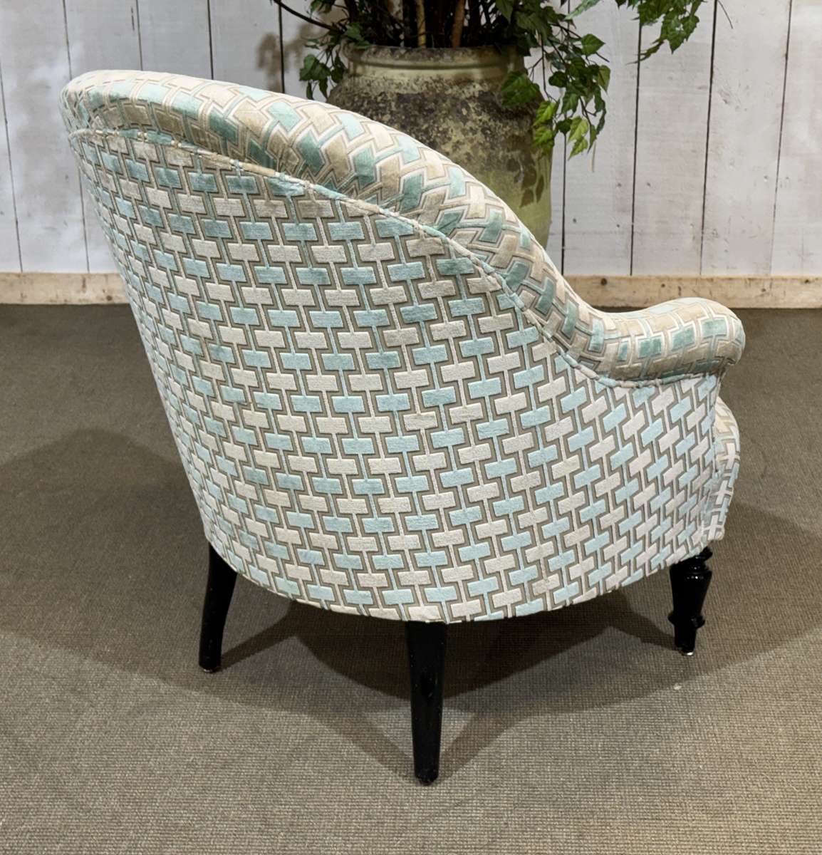 Napoleon III toad chair, late 19th century, reupholstered.