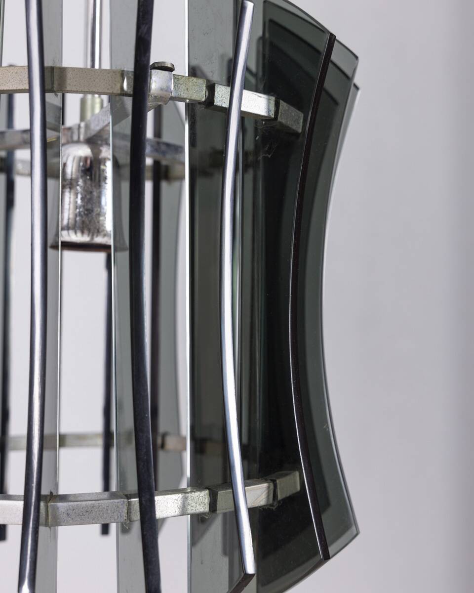 Vintage 1960s chandelier in metal and smoked glass by Veca design