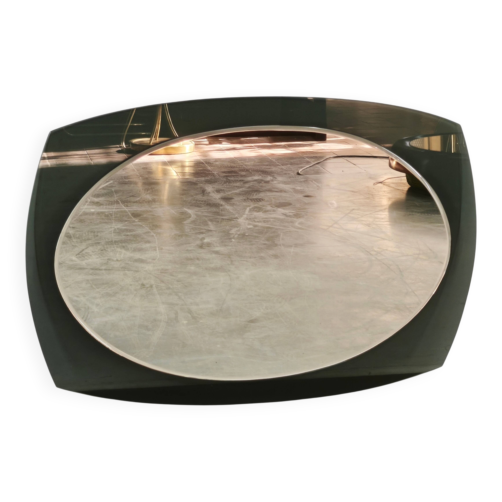 Italian Modernist Smoked Glass and Beveled Mirror, 1970s