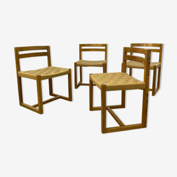 4 chaises scandinave en pin et corde vintage