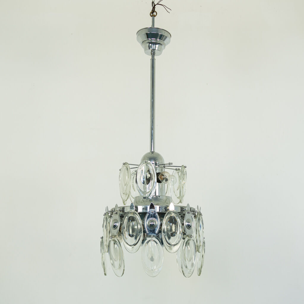 Chandelier 12 lights chrome metal 1970s vintage
