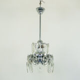 Chandelier 12 lights chrome metal 1970s vintage