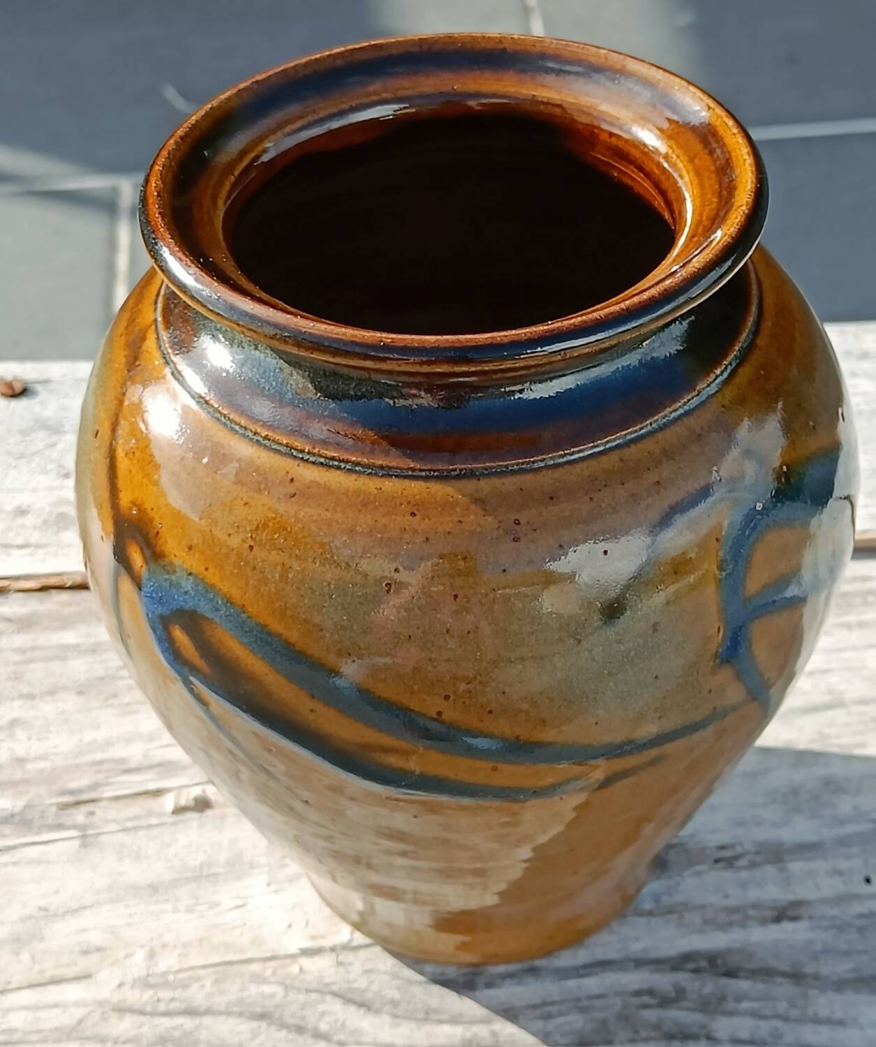 Flamed enamelled stoneware vase
