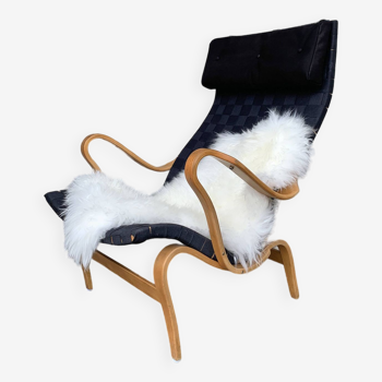 Fauteuil Pernilla en toile noire par Bruno Mathsson, Dux, Suède 1970