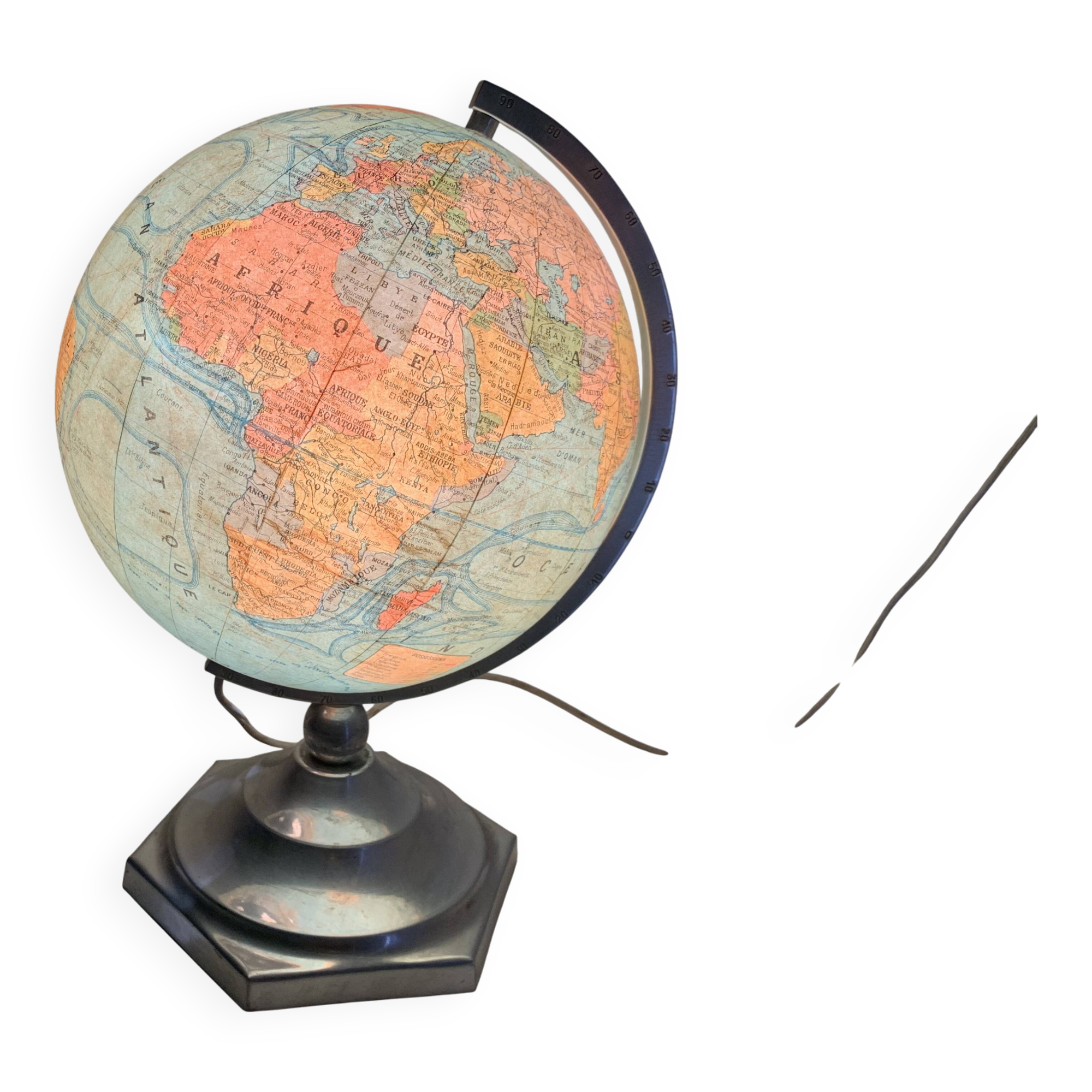 Globe terrestre J.Forest verre vintage 1950 mappemonde - 37 cm