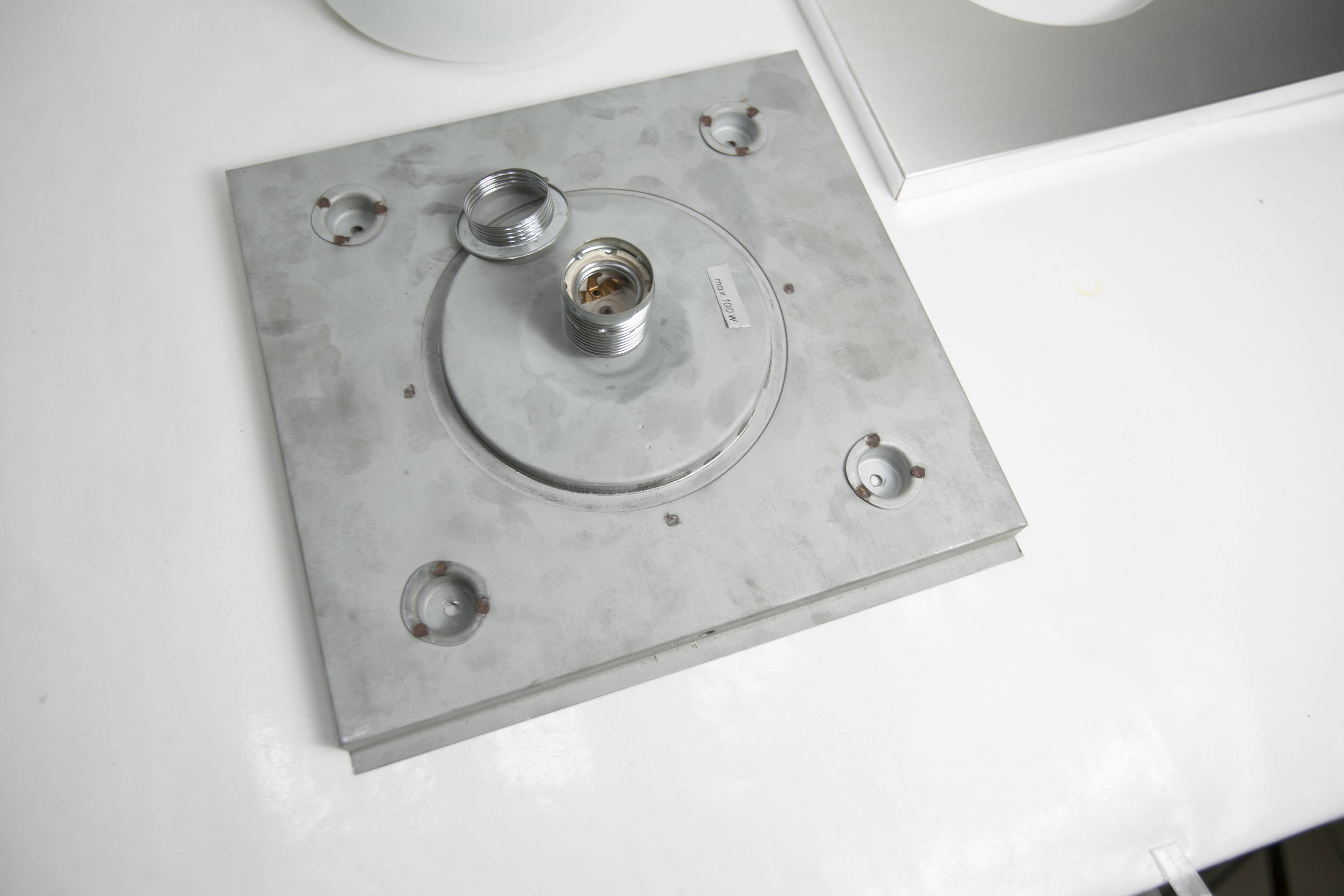 Ceiling light Doria Leuchten 1960, Germany, Alu Opaline + bulb