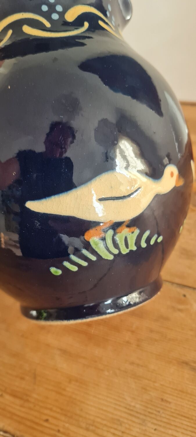 Alsace enamelled stoneware pitcher