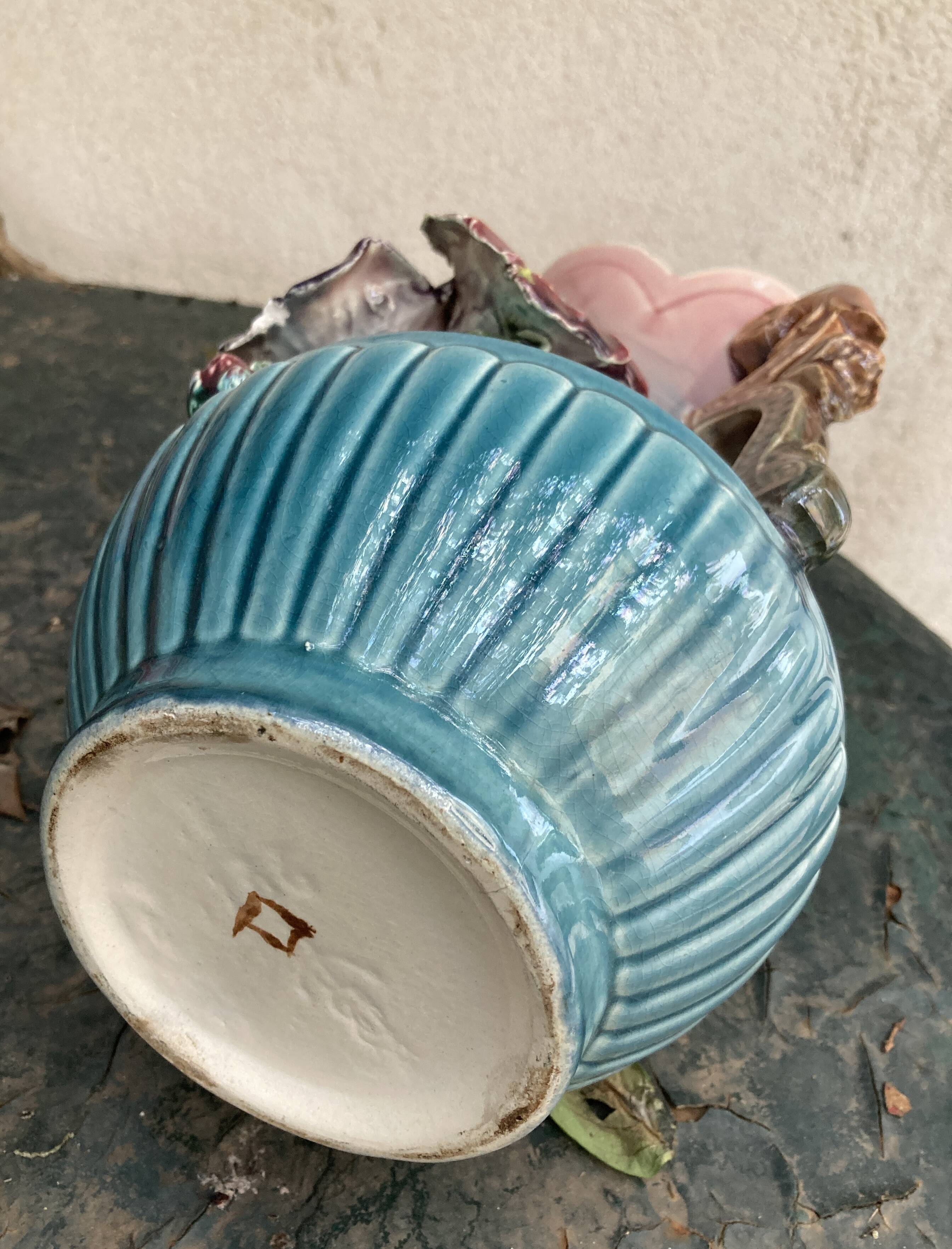 Barbotine vase with flower decoration - early 20th century