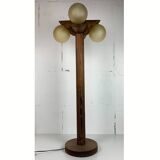 Midcentury brutalist oak floor lamp with 4 spheres, 1970s  by Temde Leuchten