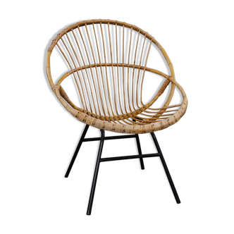 Fauteuil vintage en rotin, Dutch Design, 1960