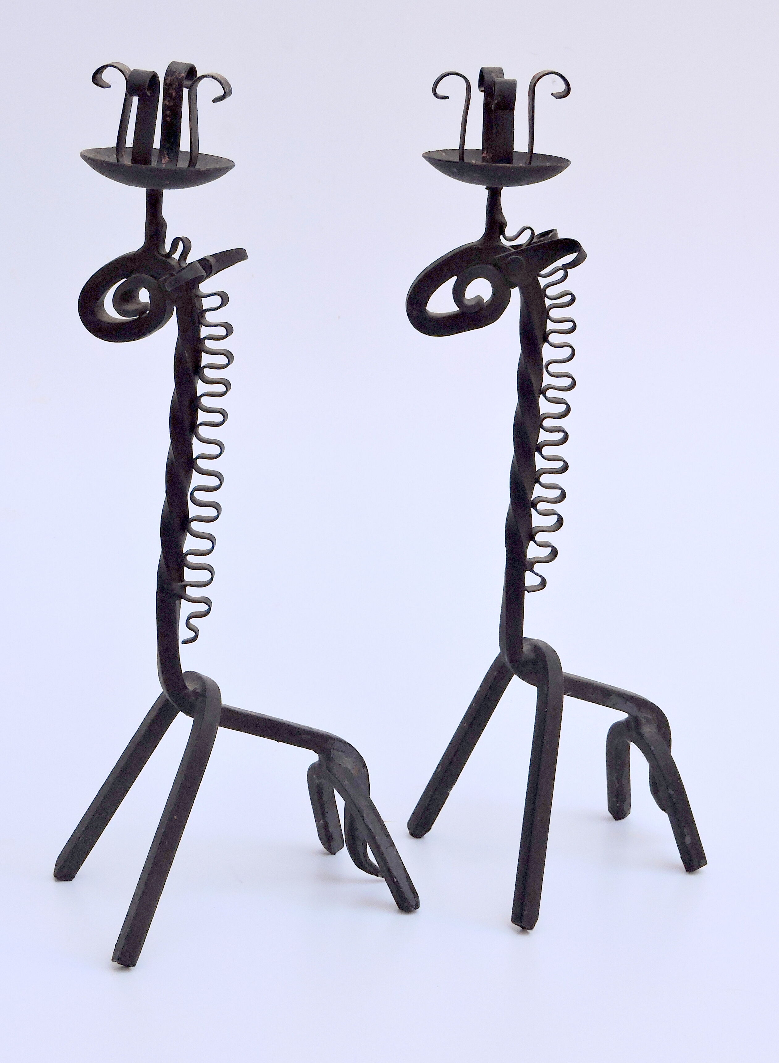 Pair of vintage candle holders zoomorphic wrought iron giraffe