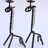 Pair of vintage candle holders zoomorphic wrought iron giraffe