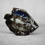 Brown stoneware and cobalt fish, vintage mid-century, modern and Scandinavian.
